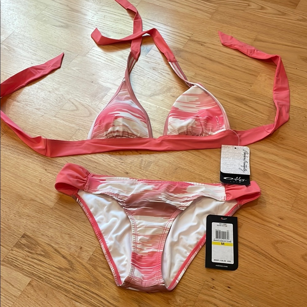 Oakley Pink and White Bikini with Tie Halter Top
